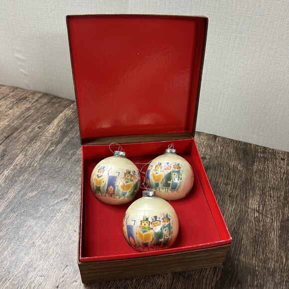 Vtg Corning Glass Works 3" Christmas Ornament W. Rutherford Carolers 3 Set - Picture 2 of 7